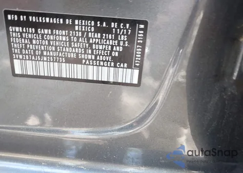 2018 Volkswagen Jetta 1.4T S из США, поврежденный, VIN 3VW2B7AJ5JM257735